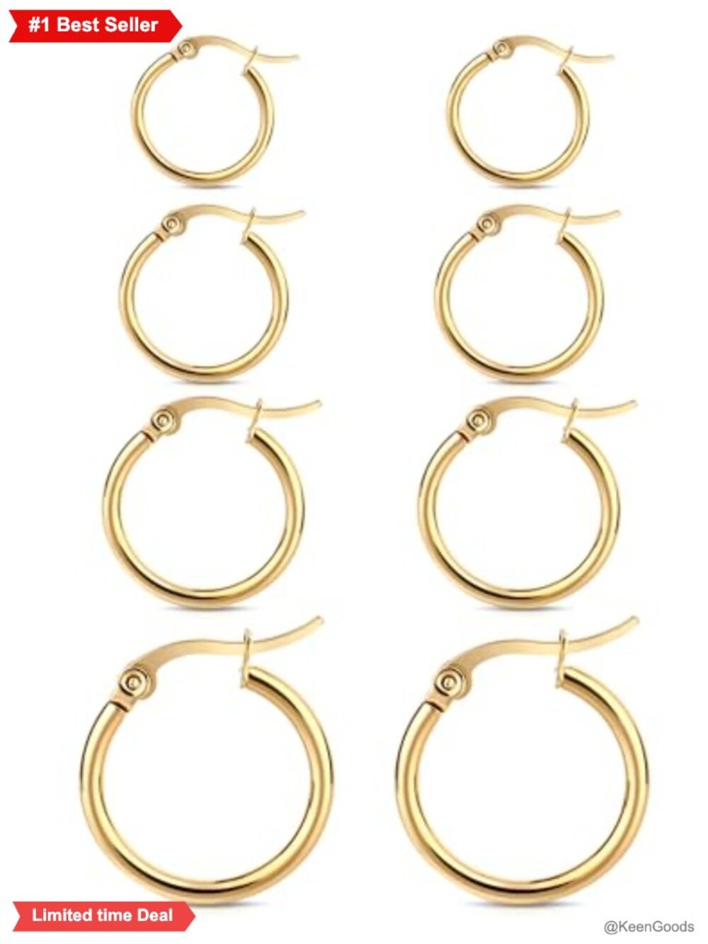 4 Pairs Gold Plated Stainless Steel Hoop Earrings Huggie Set for Women